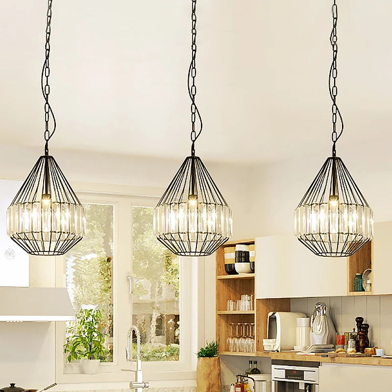 Zwart traanachtig slingerlicht Minimalisme 1 lamp Heldere kristallen rechthoekige hanglamp Clearhalo