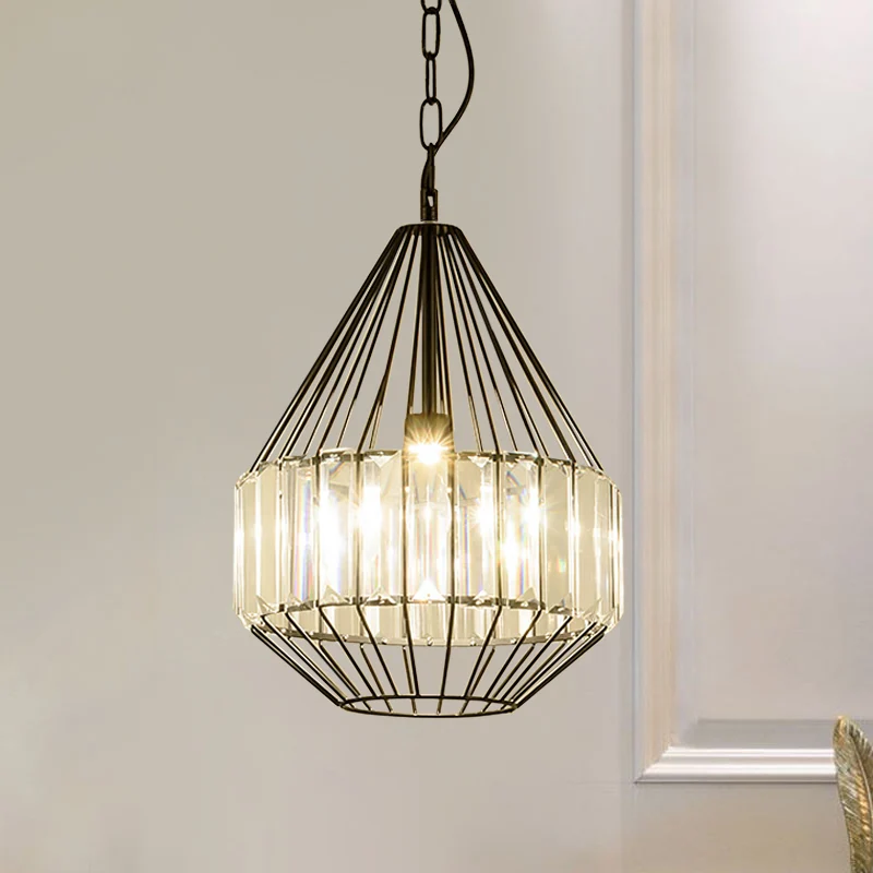 Zwart traanachtig slingerlicht Minimalisme 1 lamp Heldere kristallen rechthoekige hanglamp Clearhalo