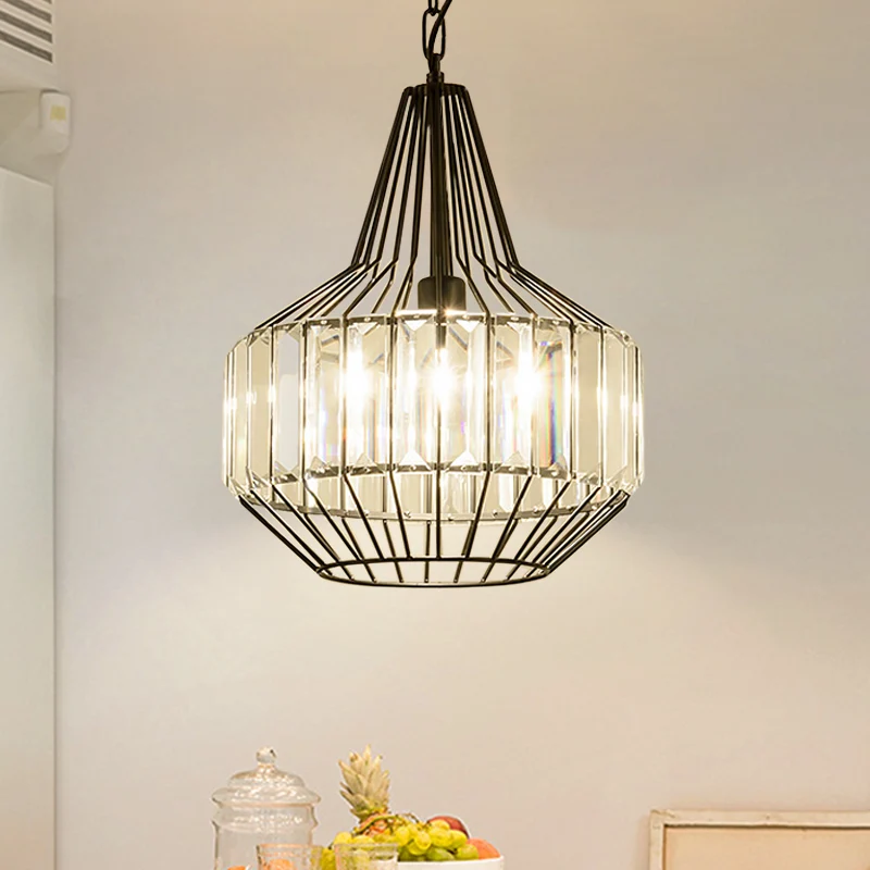Zwart traanachtig slingerlicht Minimalisme 1 lamp Heldere kristallen rechthoekige hanglamp Clearhalo