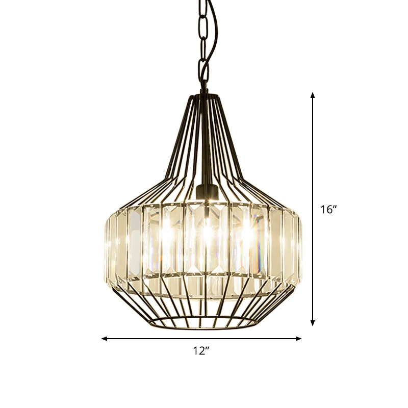 Zwart traanachtig slingerlicht Minimalisme 1 lamp Heldere kristallen rechthoekige hanglamp Clearhalo