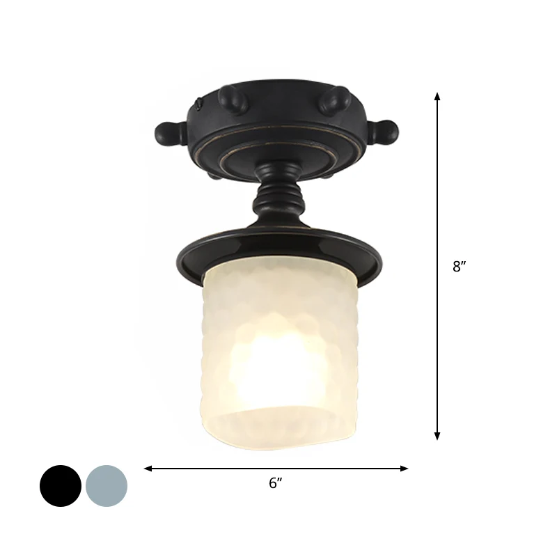 Zwart/blauw zuil/uitlopend plafond, vlak mediterraan 1-lamps ondoorzichtig glas, semi-inbouwlamp, 6"/13" breed Clearhalo