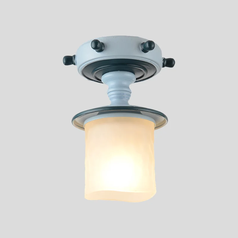 Zwart/blauw zuil/uitlopend plafond, vlak mediterraan 1-lamps ondoorzichtig glas, semi-inbouwlamp, 6"/13" breed Clearhalo