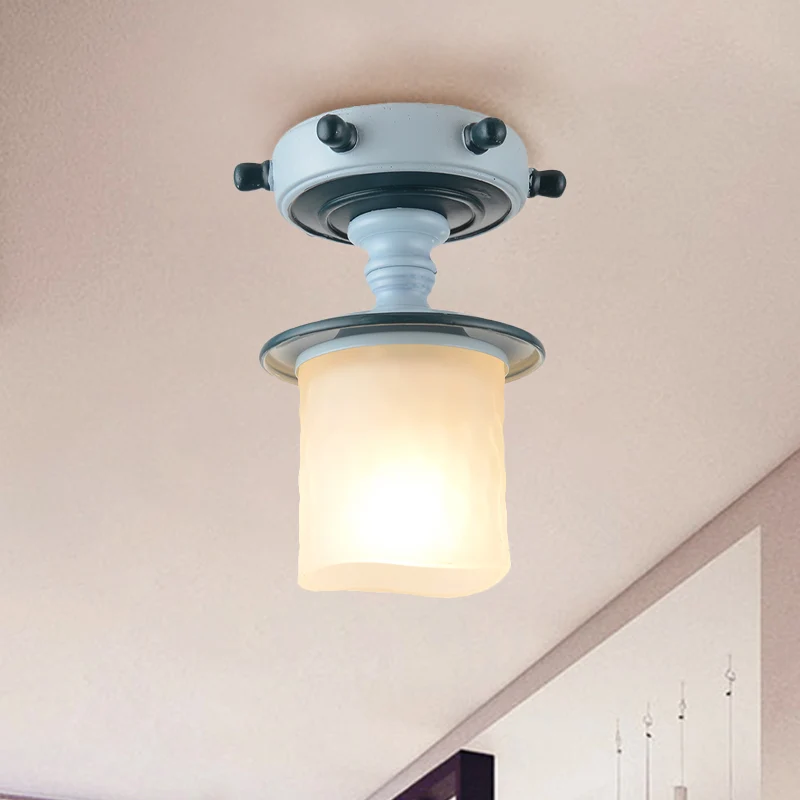 Zwart/blauw zuil/uitlopend plafond, vlak mediterraan 1-lamps ondoorzichtig glas, semi-inbouwlamp, 6"/13" breed Clearhalo