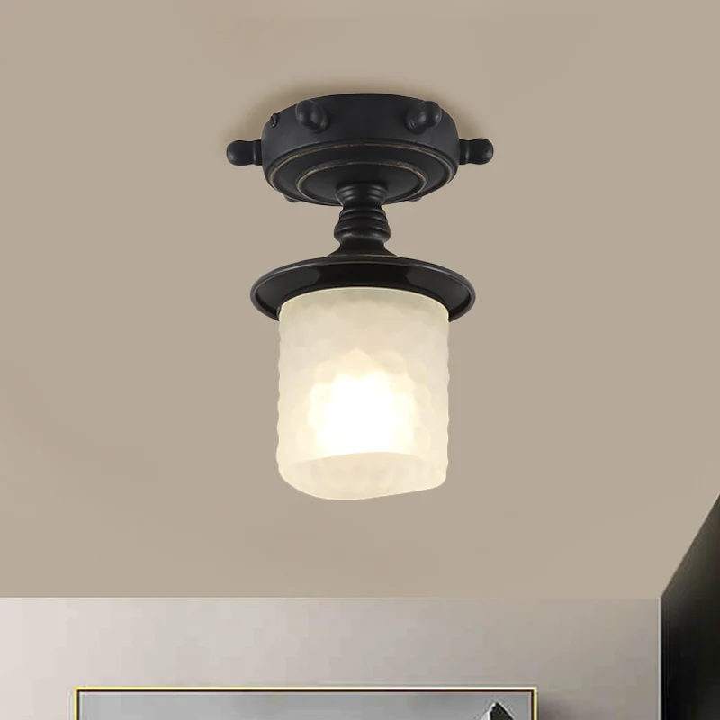 Zwart/blauw zuil/uitlopend plafond, vlak mediterraan 1-lamps ondoorzichtig glas, semi-inbouwlamp, 6"/13" breed Clearhalo