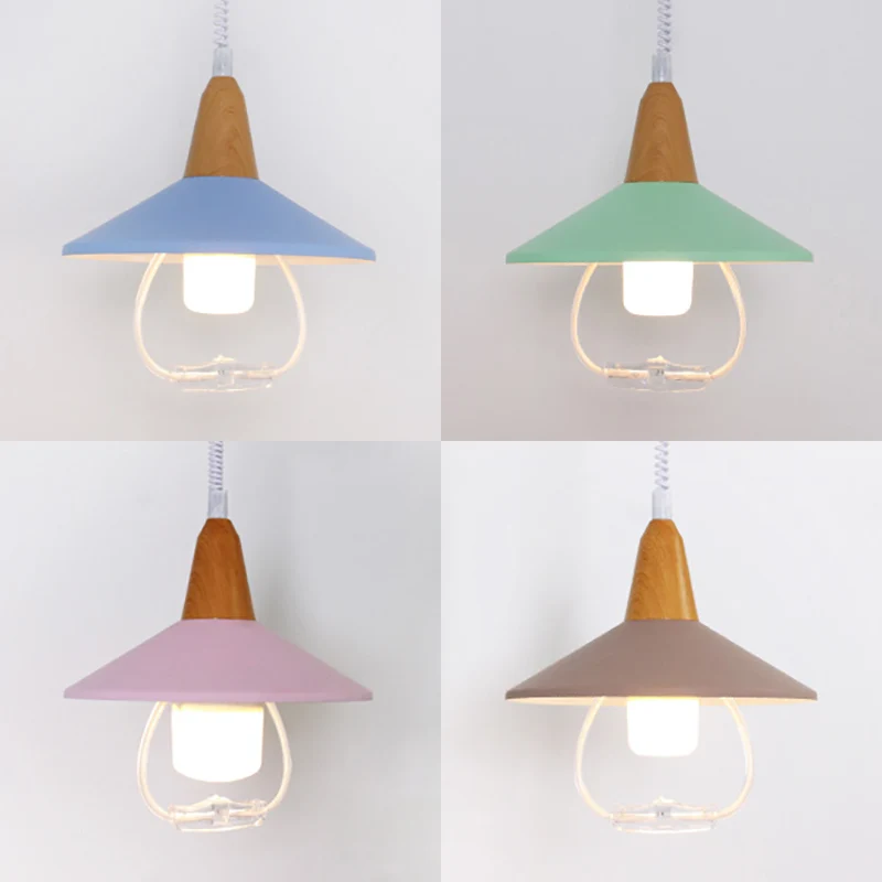 Zwart/blauwe conische kap hanglamp Macaron Stijlvolle metalen 1-kops eettafel hanglamp Clearhalo