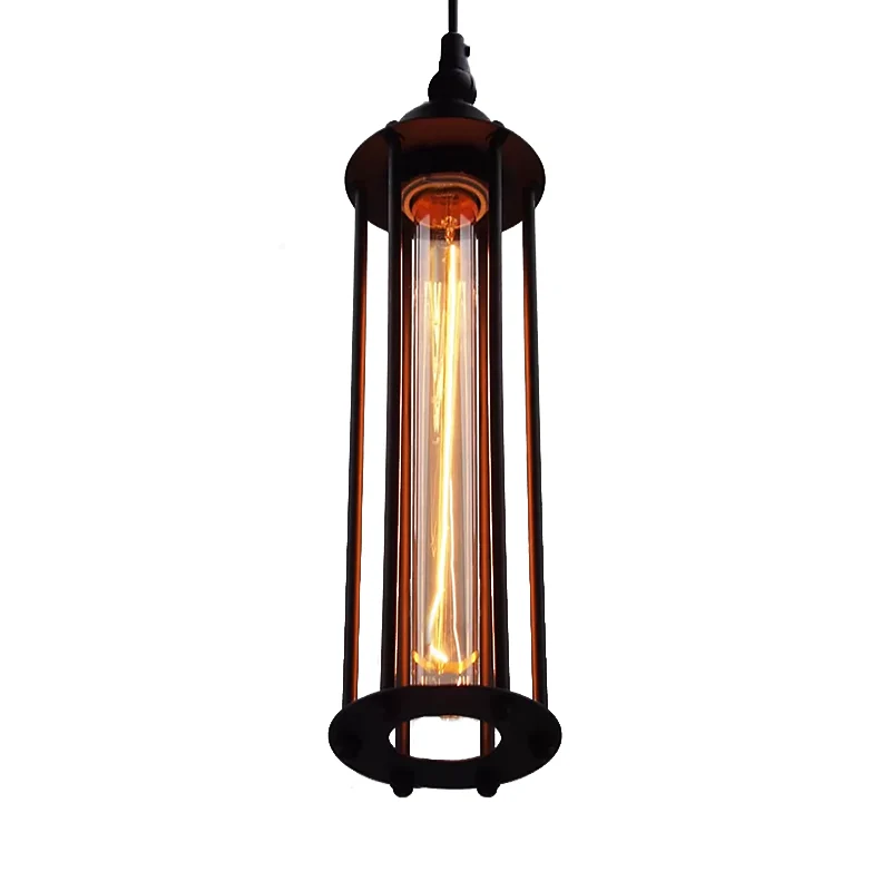 Zwart/brons cilinder hanglamp industrieel metaal 1-lichts slaapkamer hanglamp met kooikap Clearhalo