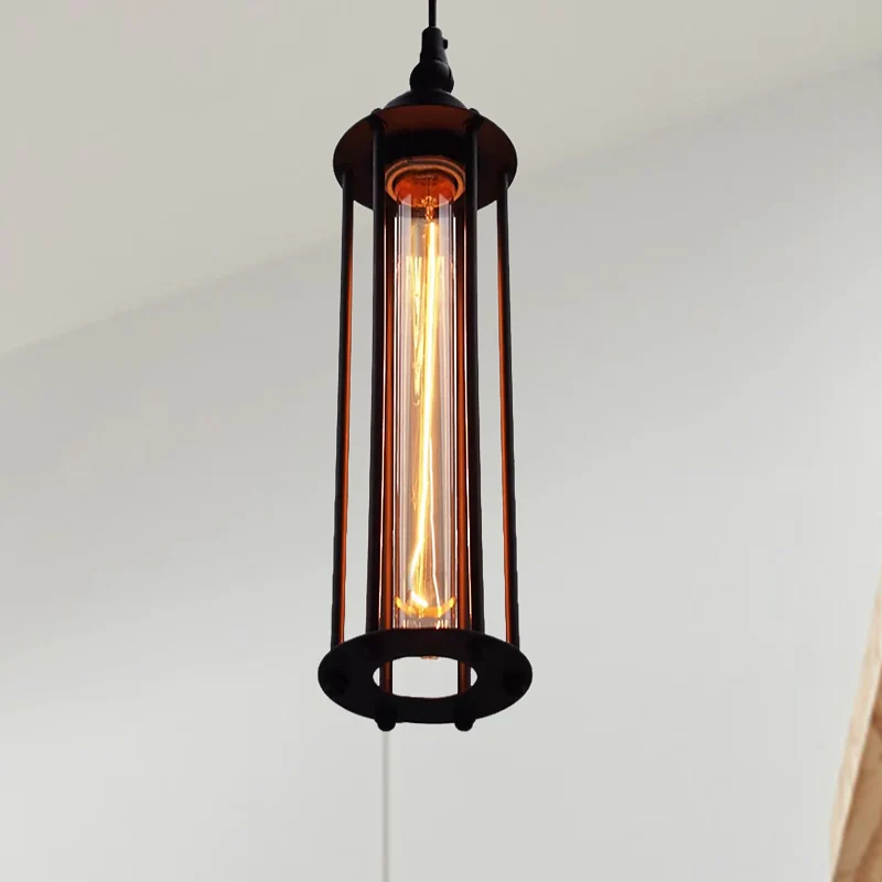 Zwart/brons cilinder hanglamp industrieel metaal 1-lichts slaapkamer hanglamp met kooikap Clearhalo