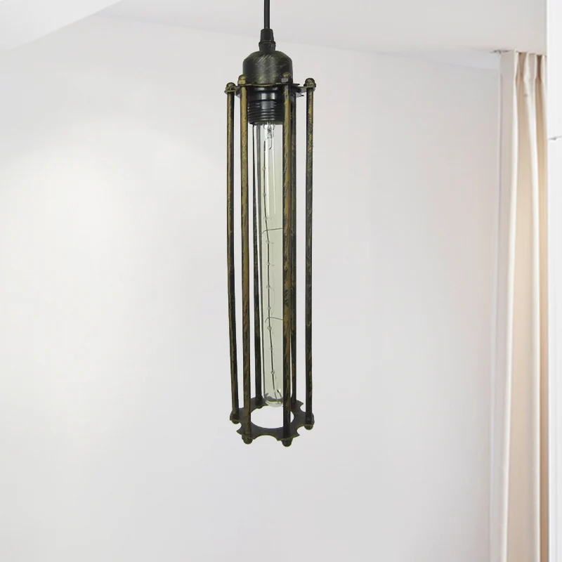 Zwart/brons cilinder hanglamp industrieel metaal 1-lichts slaapkamer hanglamp met kooikap Clearhalo