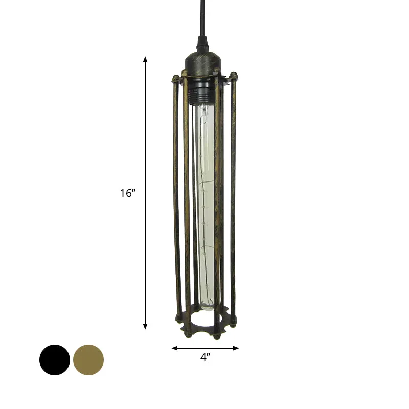 Zwart/brons cilinder hanglamp industrieel metaal 1-lichts slaapkamer hanglamp met kooikap Clearhalo