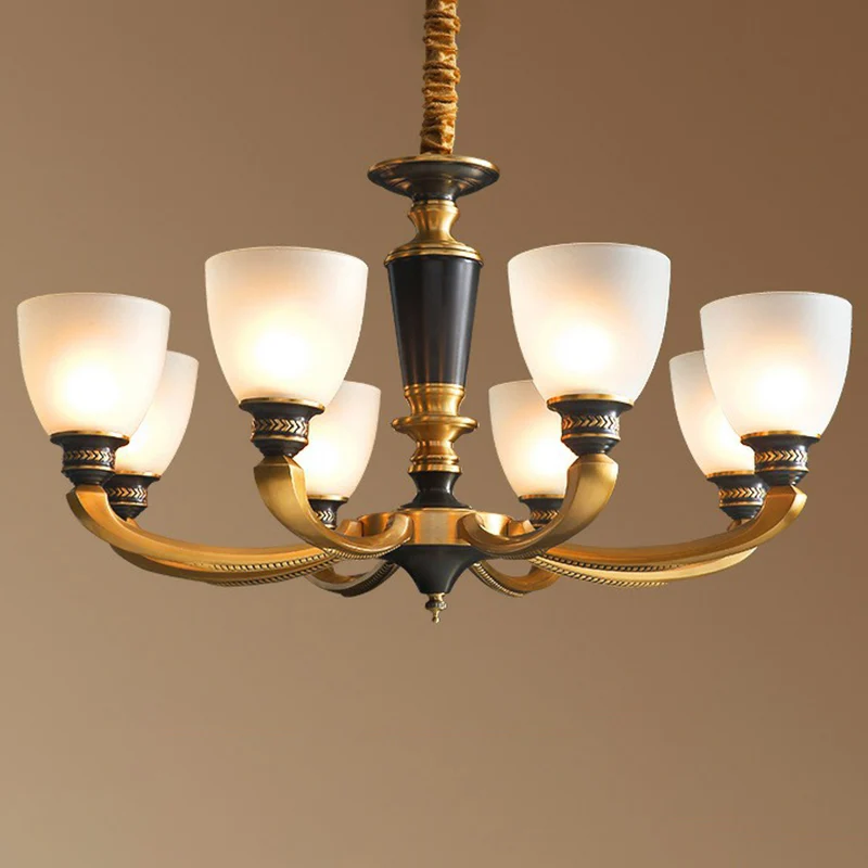 Zwart-bronzen hangende plafondlamp Traditionele matglazen belkroonluchter voor woonkamer Clearhalo