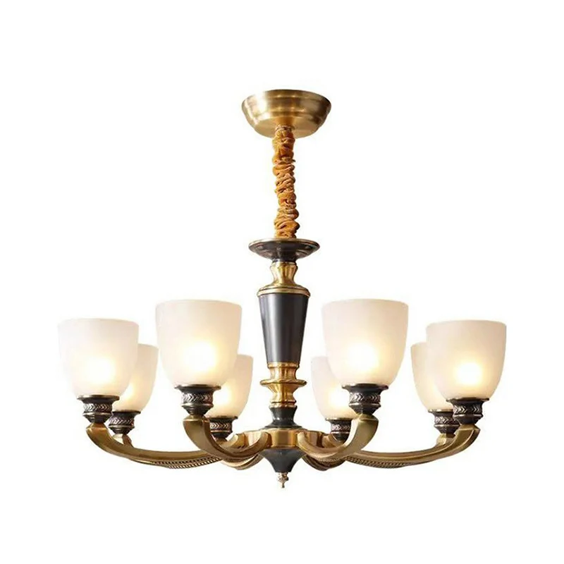 Zwart-bronzen hangende plafondlamp Traditionele matglazen belkroonluchter voor woonkamer Clearhalo