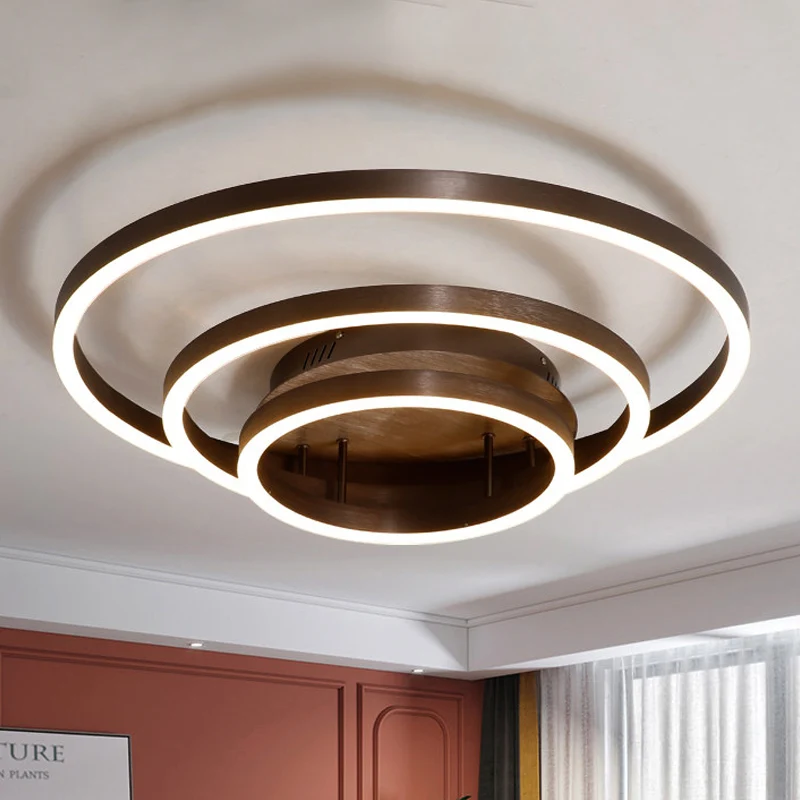 Zwart/bruin 1/2/3-ring semi-inbouwlicht eigentijds LED acryl plafondgemonteerd armatuur warm/wit/natuurlijk licht, 16,5"/1...