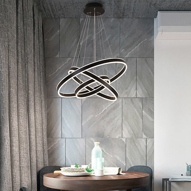 Zwart/bruine ring-plafondhanger Hedendaagse 2/3/4-lichts acryl LED-kroonluchter warm/wit licht Clearhalo
