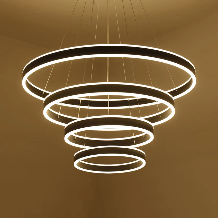 Zwart/bruine ring-plafondhanger Hedendaagse 2/3/4-lichts acryl LED-kroonluchter warm/wit licht Clearhalo