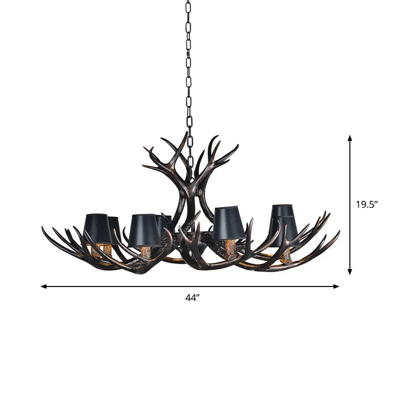Zwarte 3/6/8 lichts kroonluchterverlichting rustieke hars conische hanglamp met kunstgewei voor slaapkamer Clearhalo