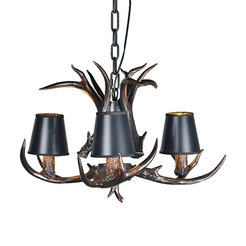 Zwarte 3/6/8 lichts kroonluchterverlichting rustieke hars conische hanglamp met kunstgewei voor slaapkamer Clearhalo
