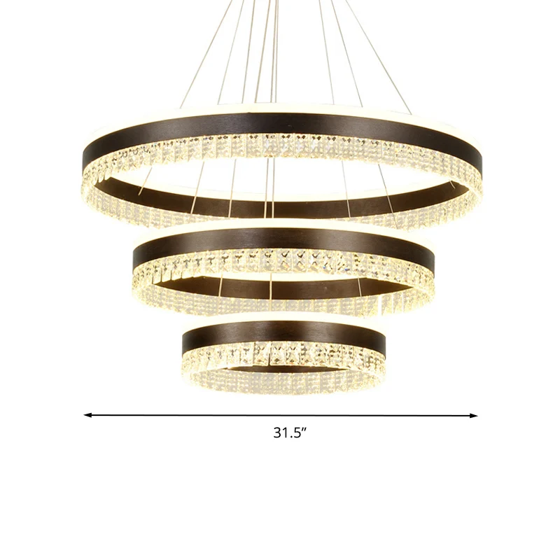 Zwarte 3-laags hangende verlichting hedendaagse kristallen blok LED-plafondkroonluchter warm/wit/3 kleurenlicht Clearhalo
