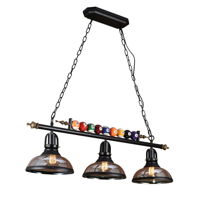 Zwarte 3-lichts hanglamp Industrieel metalen lineaire eilandlamp met kap en biljartballen Clearhalo