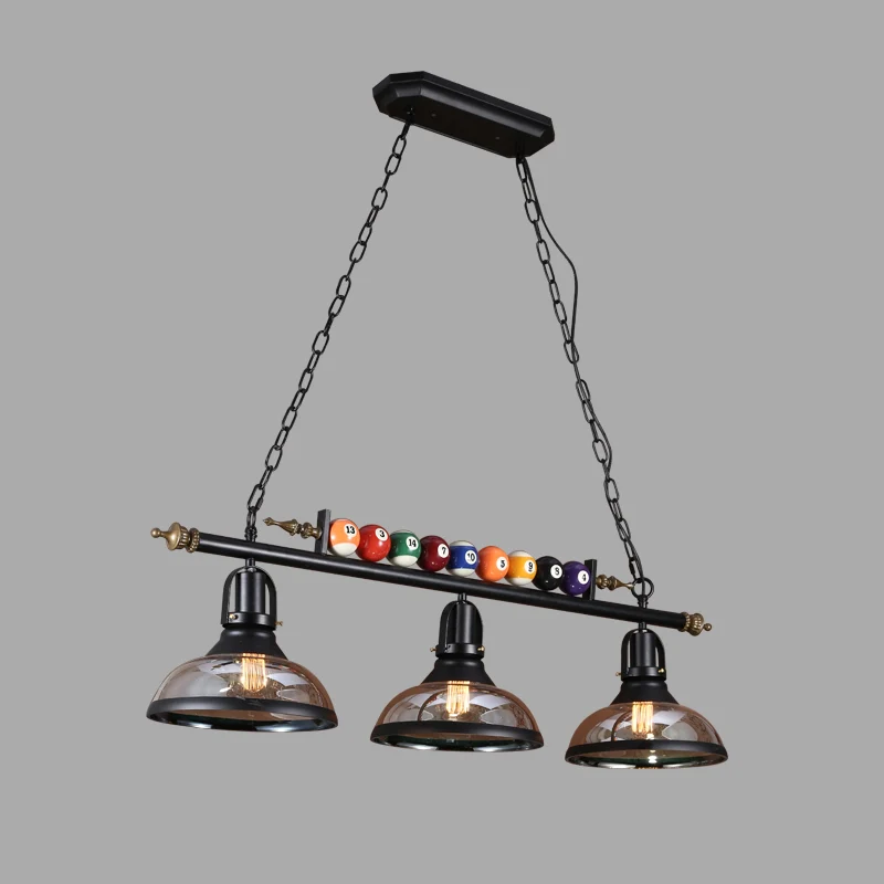 Zwarte 3-lichts hanglamp Industrieel metalen lineaire eilandlamp met kap en biljartballen Clearhalo