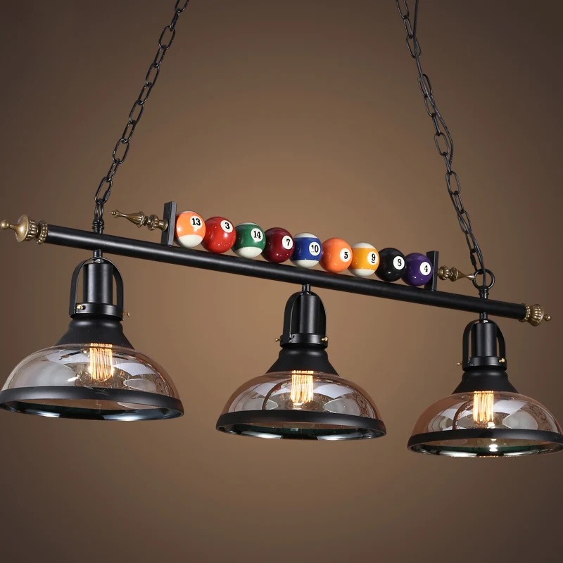 Zwarte 3-lichts hanglamp Industrieel metalen lineaire eilandlamp met kap en biljartballen Clearhalo