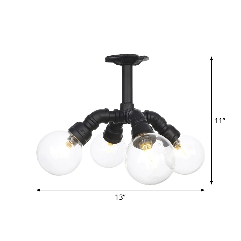 Zwarte 4/5/6-kops semi-inbouw antieke helderglazen bol LED dicht bij plafondverlichting Clearhalo