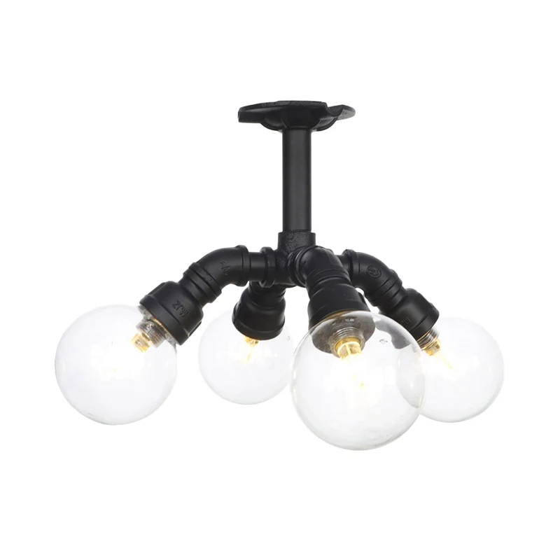 Zwarte 4/5/6-kops semi-inbouw antieke helderglazen bol LED dicht bij plafondverlichting Clearhalo