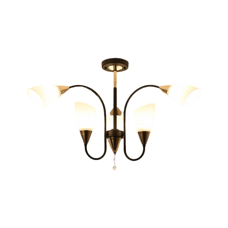 Zwarte 6/9/12 hoofden hangende kroonluchter traditionele stijl matglazen Empire schaduw plafond hanglamp Clearhalo