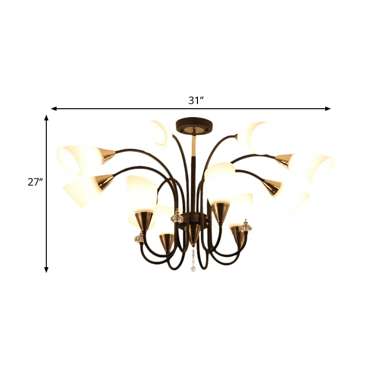 Zwarte 6/9/12 hoofden hangende kroonluchter traditionele stijl matglazen Empire schaduw plafond hanglamp Clearhalo