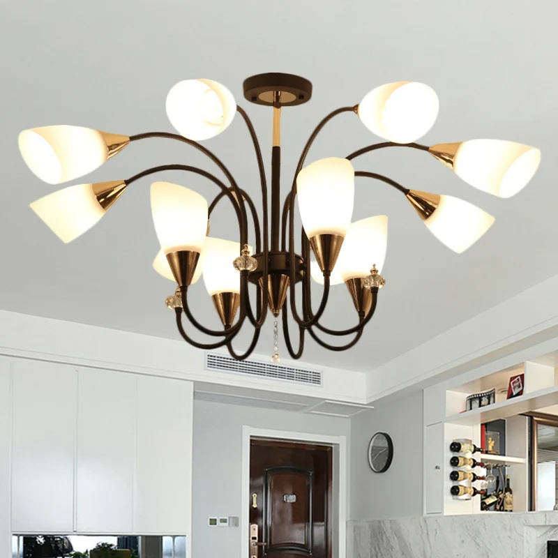 Zwarte 6/9/12 hoofden hangende kroonluchter traditionele stijl matglazen Empire schaduw plafond hanglamp Clearhalo