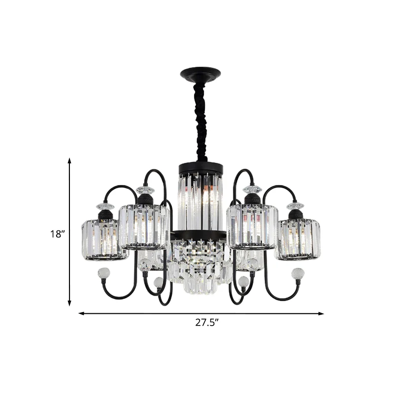 Zwarte 6-lichts ophangverlichting Moderne kristallen cilindrische kroonluchter met ovale arm Clearhalo