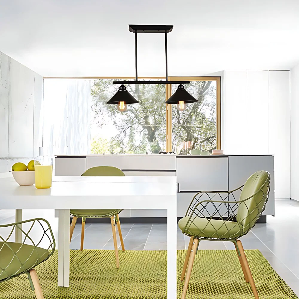 Zwarte afwerking conische eiland hanglamp retro loft metalen 2/3 lampen keuken plafondlamp Clearhalo