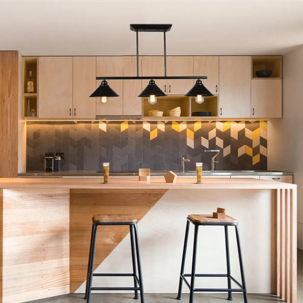 Zwarte afwerking conische eiland hanglamp retro loft metalen 2/3 lampen keuken plafondlamp Clearhalo