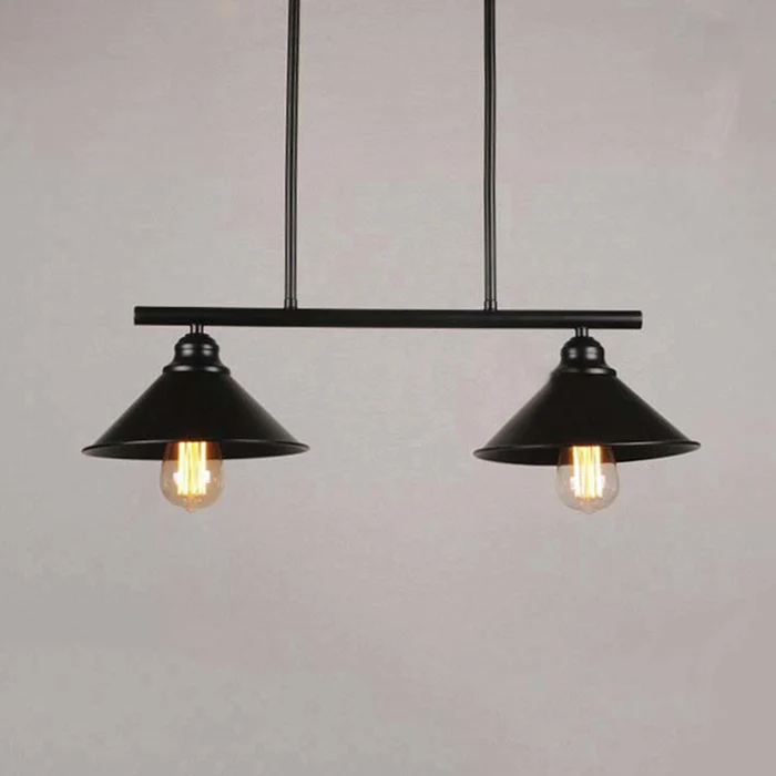 Zwarte afwerking conische eiland hanglamp retro loft metalen 2/3 lampen keuken plafondlamp Clearhalo