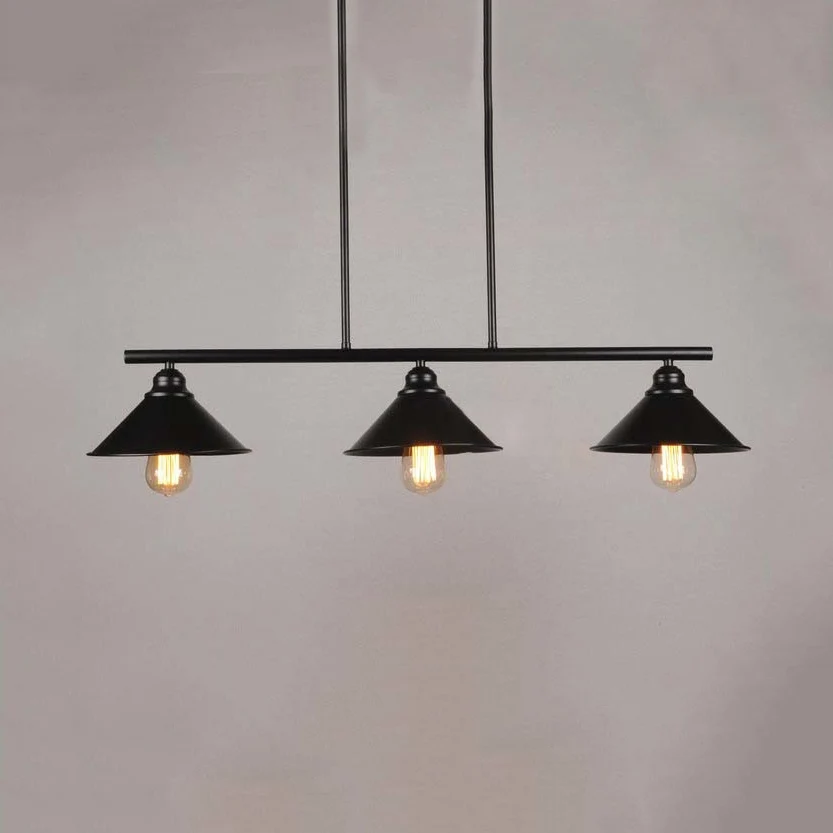 Zwarte afwerking conische eiland hanglamp retro loft metalen 2/3 lampen keuken plafondlamp Clearhalo