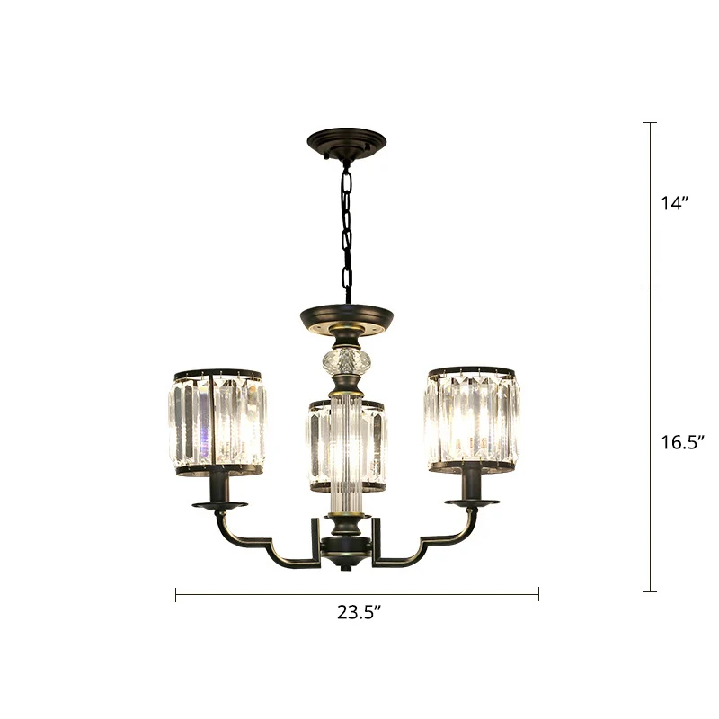 Zwarte afwerking hanglamp minimalistische kristallen cilinder hangende kroonluchter voor slaapkamer Clearhalo