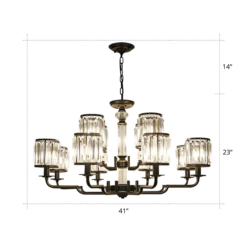 Zwarte afwerking hanglamp minimalistische kristallen cilinder hangende kroonluchter voor slaapkamer Clearhalo