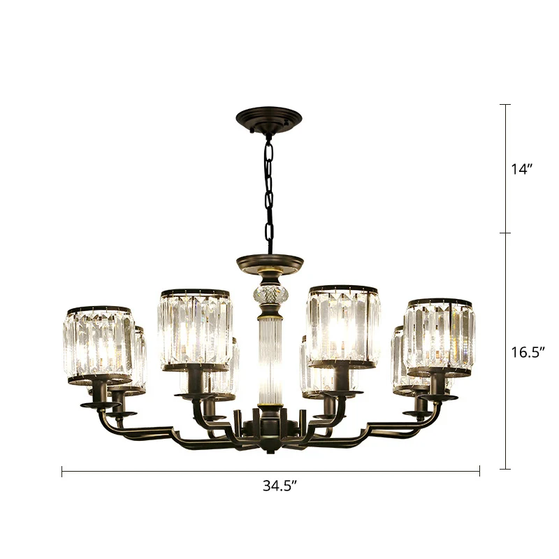 Zwarte afwerking hanglamp minimalistische kristallen cilinder hangende kroonluchter voor slaapkamer Clearhalo