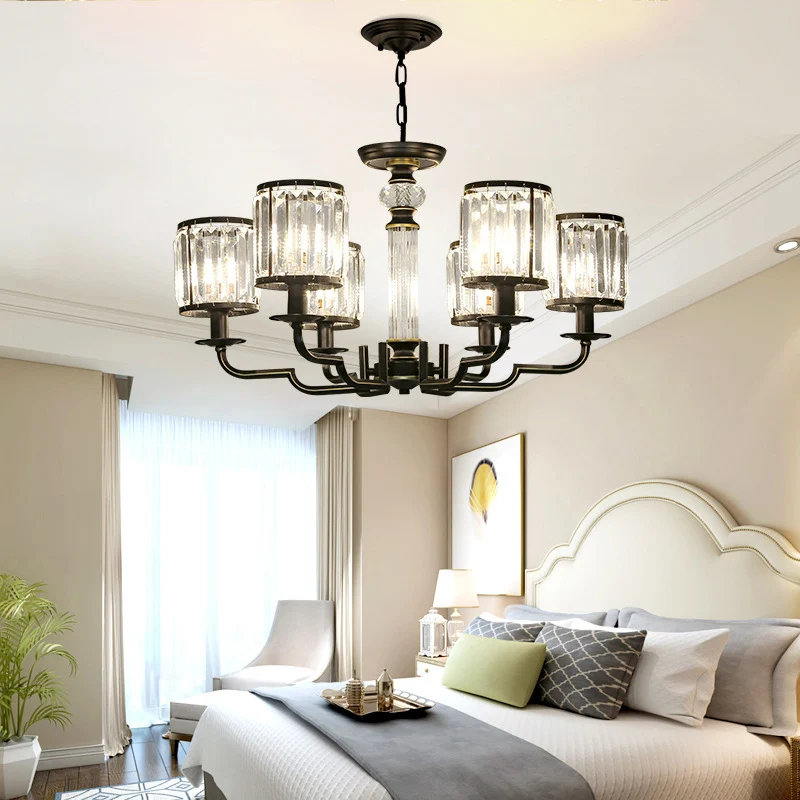 Zwarte afwerking hanglamp minimalistische kristallen cilinder hangende kroonluchter voor slaapkamer Clearhalo