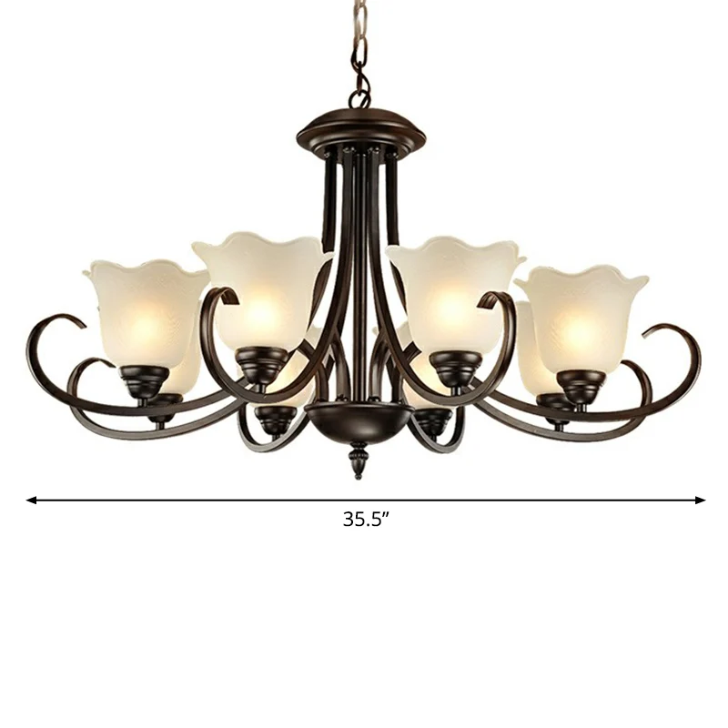 Zwarte afwerking kroonluchterverlichting Retro opaal matglas bloem hanglamp voor woonkamer Clearhalo