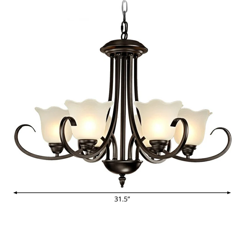 Zwarte afwerking kroonluchterverlichting Retro opaal matglas bloem hanglamp voor woonkamer Clearhalo