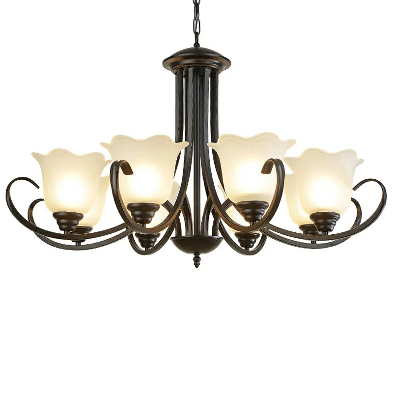 Zwarte afwerking kroonluchterverlichting Retro opaal matglas bloem hanglamp voor woonkamer Clearhalo