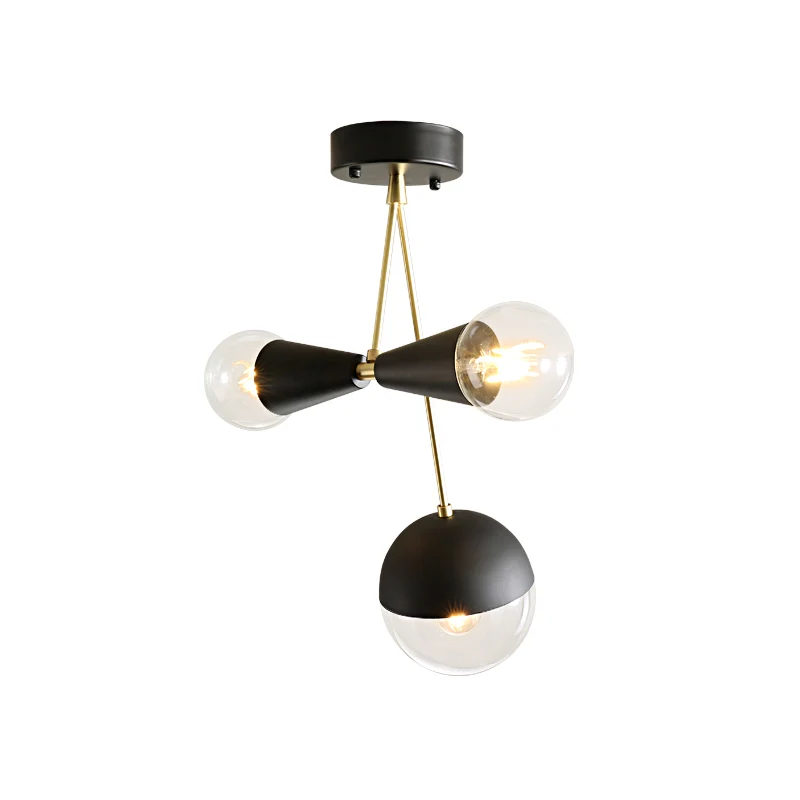 Zwarte bal en zandloper, semi-inbouw, eigentijds, 3 lampen, helder glas dicht bij plafondlamp Clearhalo