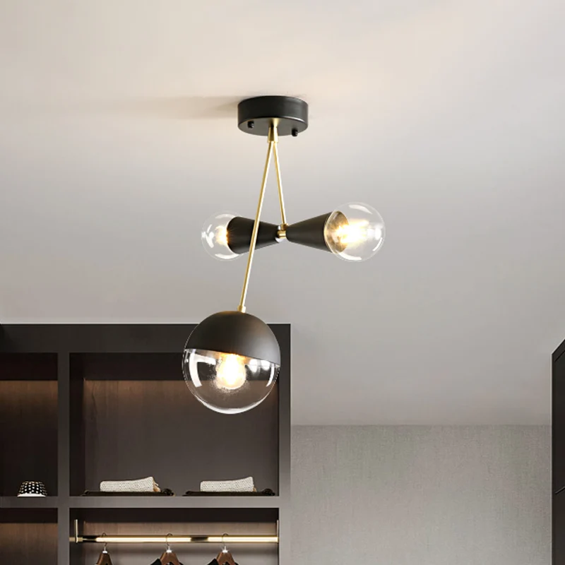Zwarte bal en zandloper, semi-inbouw, eigentijds, 3 lampen, helder glas dicht bij plafondlamp Clearhalo