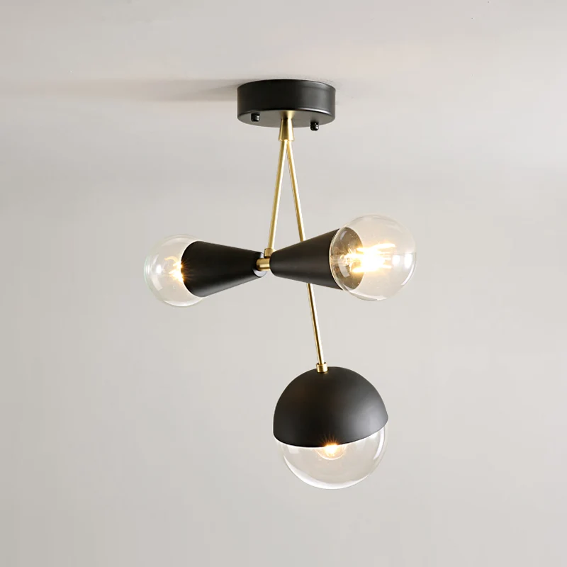 Zwarte bal en zandloper, semi-inbouw, eigentijds, 3 lampen, helder glas dicht bij plafondlamp Clearhalo