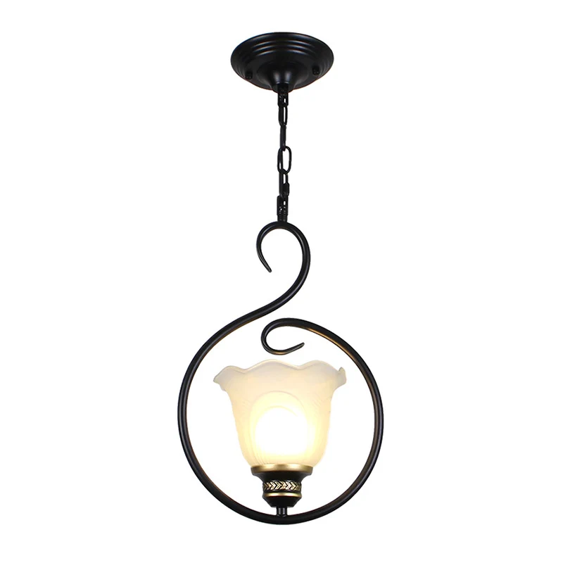 Zwarte Bell Shade-plafondlamp Traditioneel opaalglas 1-kops eetkamer hangende hanglamp met kap Clearhalo