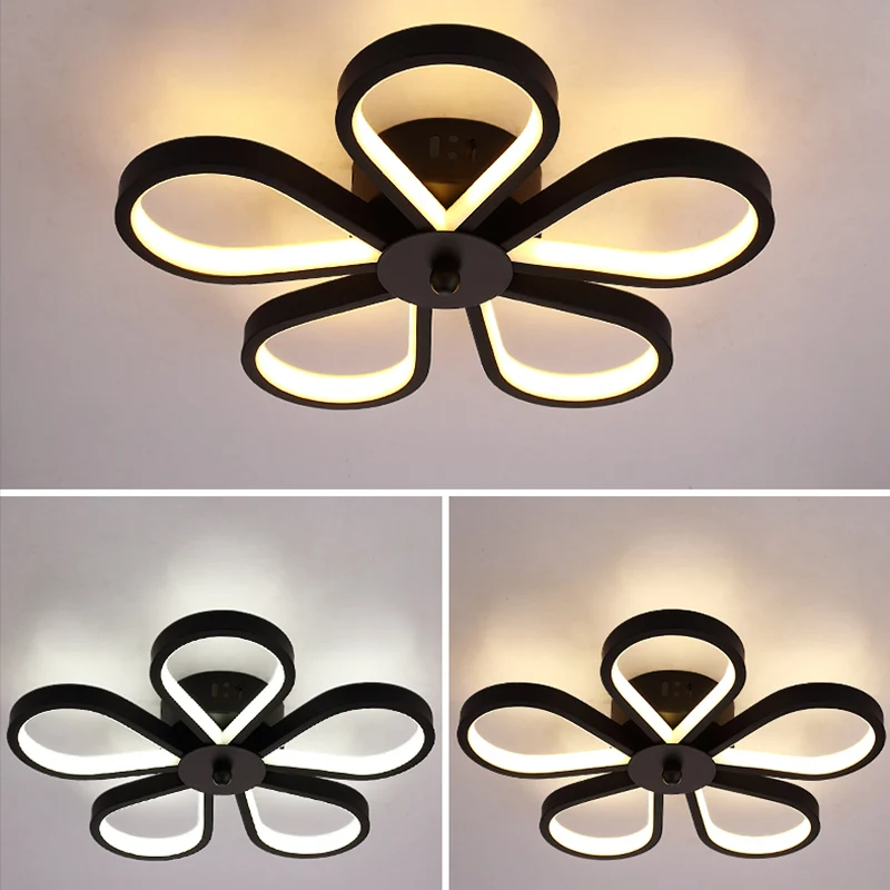 Zwarte bloem plafondinbouwlamp Minimalistische metalen LED semi-gemonteerde verlichting voor gang Clearhalo