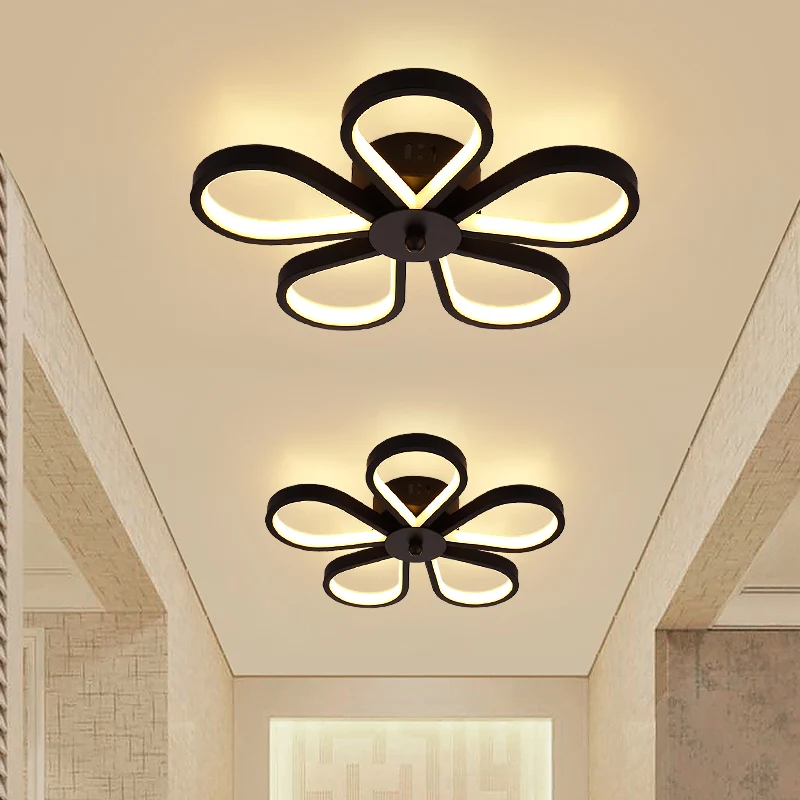 Zwarte bloem plafondinbouwlamp Minimalistische metalen LED semi-gemonteerde verlichting voor gang Clearhalo