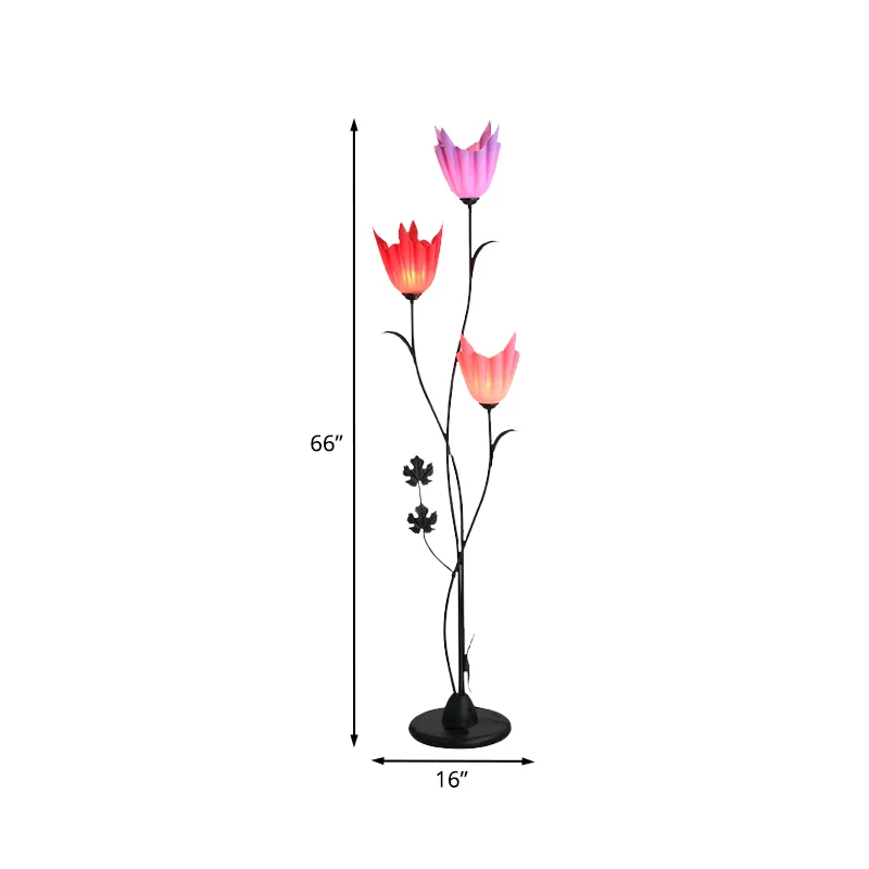 Zwarte bloemachtige staande lamp Eenvoud 3 lampen Metalen vloerlamp voor slaapkamer Clearhalo