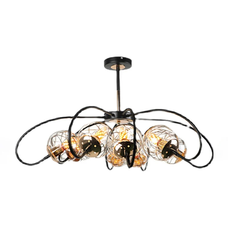 Zwarte bloemenwervelkroonluchter Minimalistische heldere bolglazen hanglamp voor woonkamer Clearhalo