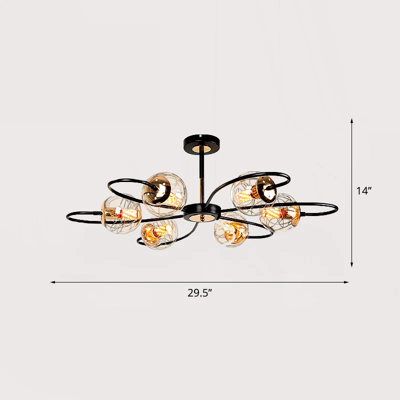 Zwarte bloemenwervelkroonluchter Minimalistische heldere bolglazen hanglamp voor woonkamer Clearhalo